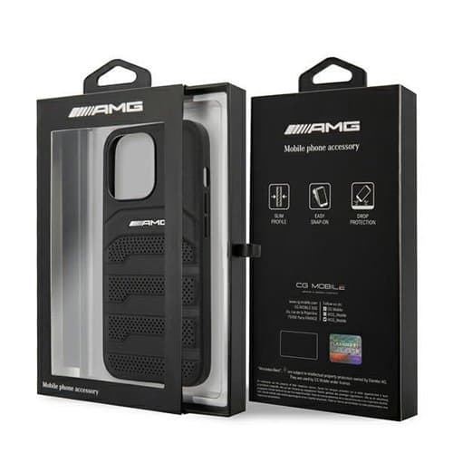 AMG Äkta Läder Debossed Lines Skal iPhone 13 Pro / 13 - Svart
