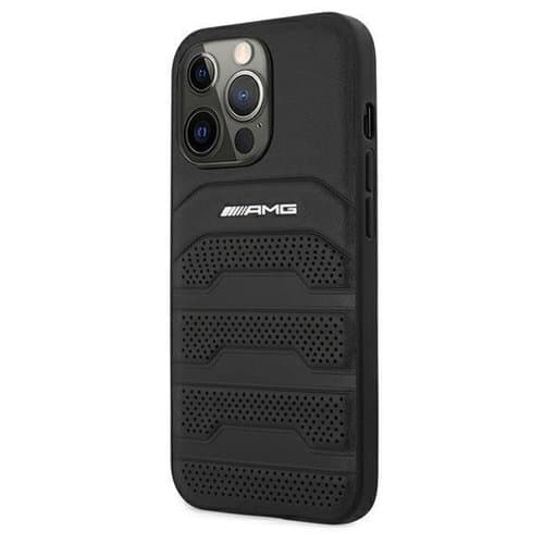 AMG Äkta Läder Debossed Lines Skal iPhone 13 Pro / 13 - Svart