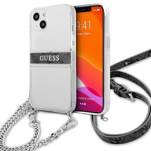 Guess Gray Strap Silver Chain Skal iPhone 13 mini - Transparent