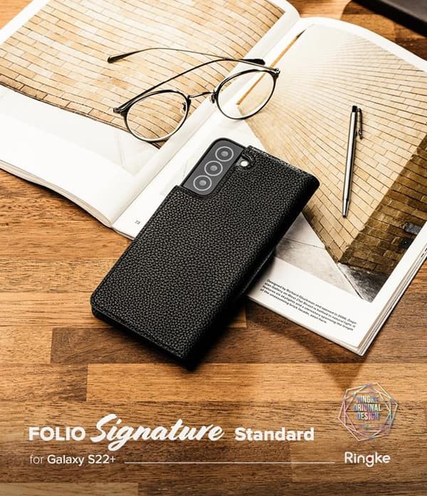 Ringke Folio Signature Flip Läder Fodral Galaxy S22 Plus - Svart