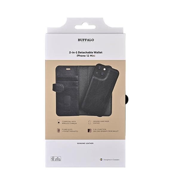 BUFFALO äkta läder Mobilfodral iPhone 12 Mini - Svart