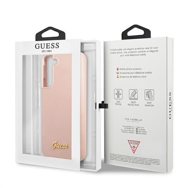 Guess Silicone Script Metal Logo Skal Galaxy S22 Plus - Rosa
