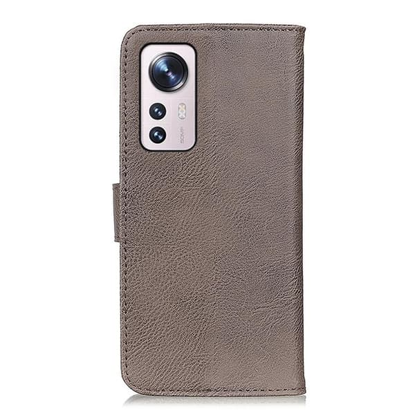 KHAZNEH Textured PU Läder Plånboksfodral Xiaomi 12 Pro - Grå