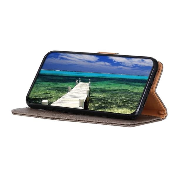 KHAZNEH Textured PU Läder Plånboksfodral Xiaomi 12 Pro - Grå