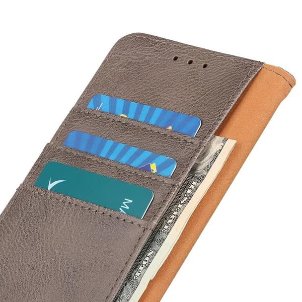 KHAZNEH Textured PU Läder Plånboksfodral Xiaomi 12 Pro - Grå