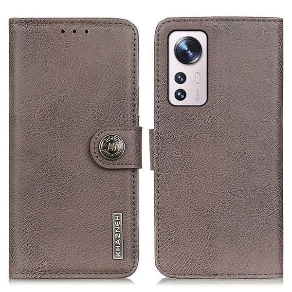 KHAZNEH Textured PU Läder Plånboksfodral Xiaomi 12 Pro - Grå