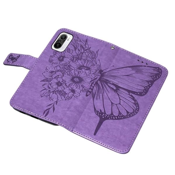 Butterfly Flower Imprinted Plånboksfodral Xiaomi 12 Pro - Lila