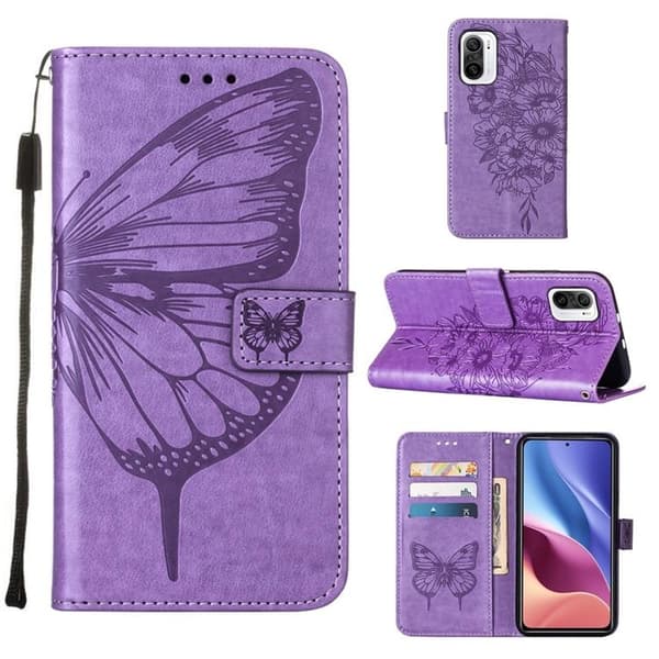 Butterfly Flower Imprinted Plånboksfodral Xiaomi 12 Pro - Lila