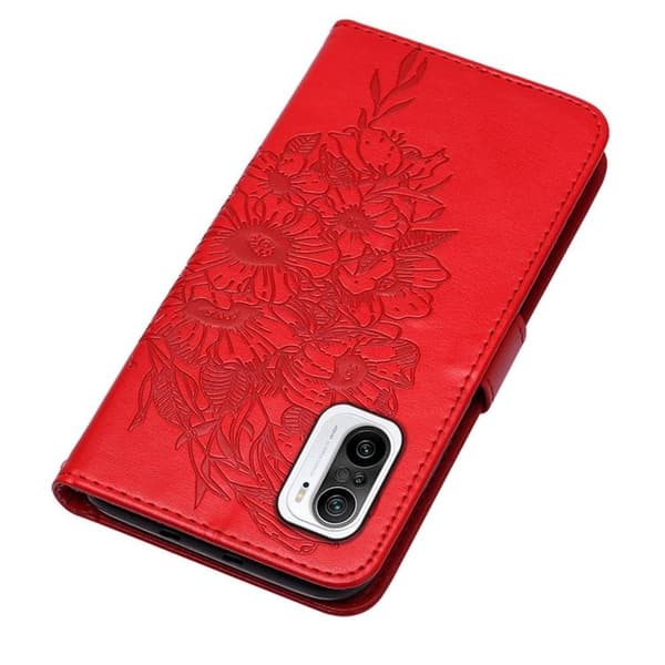 Butterfly Flower Imprinted Plånboksfodral Xiaomi 12 Pro - Röd