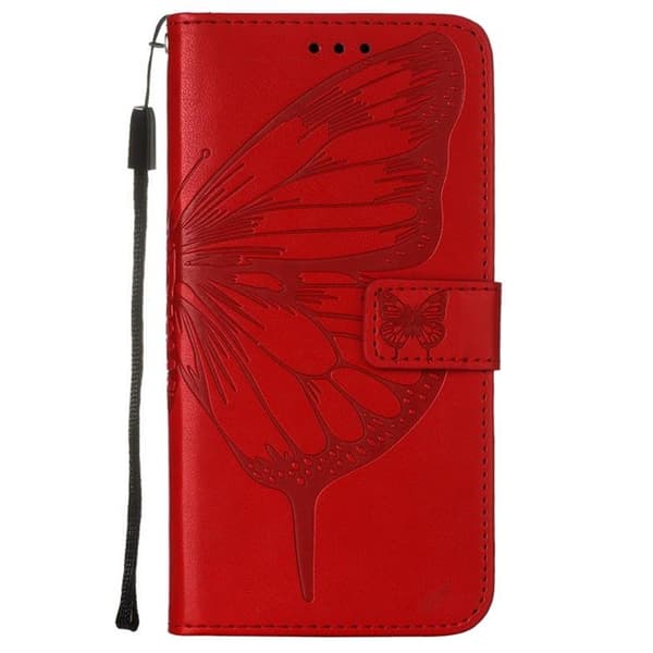 Butterfly Flower Imprinted Plånboksfodral Xiaomi 12 Pro - Röd