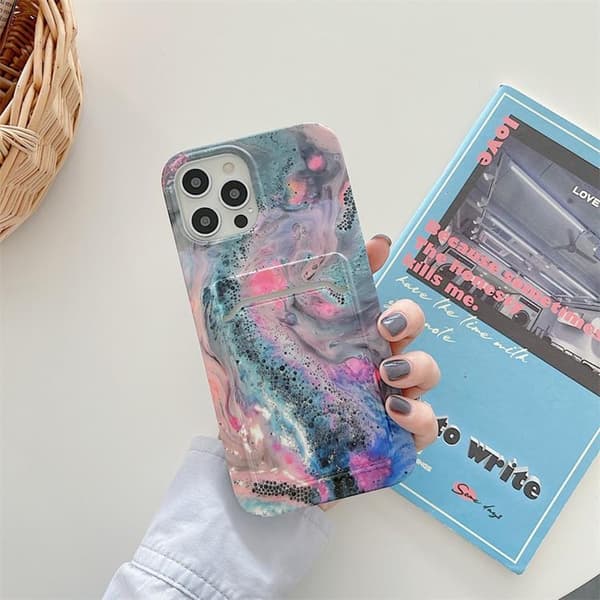 Korthållare Skal iPhone 13 Pro - Grön Marble