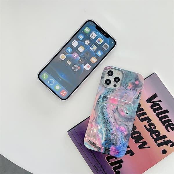 Korthållare Skal iPhone 13 Pro - Grön Marble