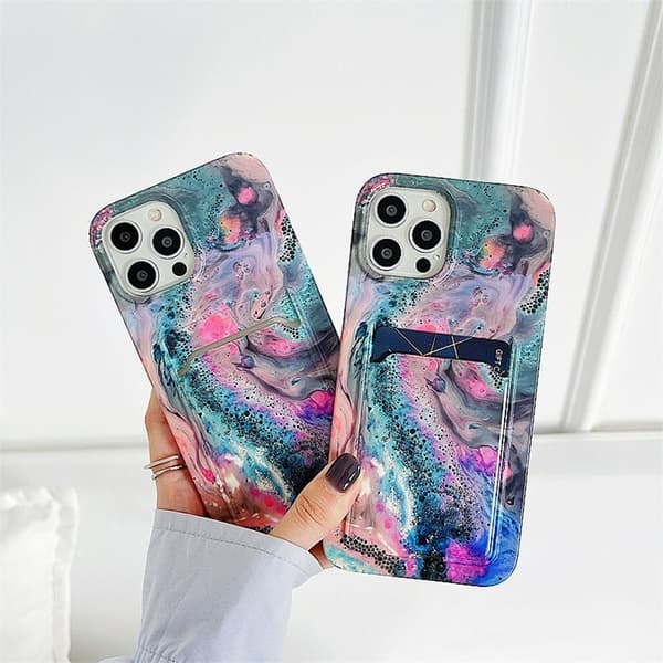 Korthållare Skal iPhone 13 Pro - Grön Marble