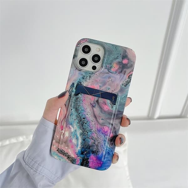 Korthållare Skal iPhone 13 Pro - Grön Marble