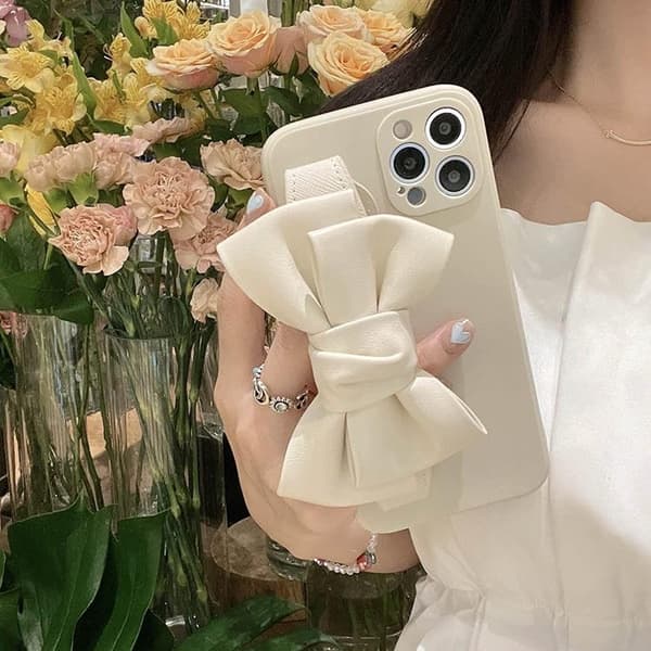 Bowknot Läderrem TPU Skal iPhone 13 Pro - Vit