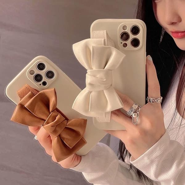 Bowknot Läderrem TPU Skal iPhone 13 Pro - Vit