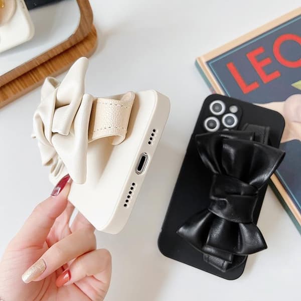 Bowknot Läderrem TPU Skal iPhone 13 Pro - Vit