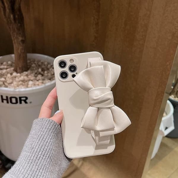 Bowknot Läderrem TPU Skal iPhone 13 Pro - Vit