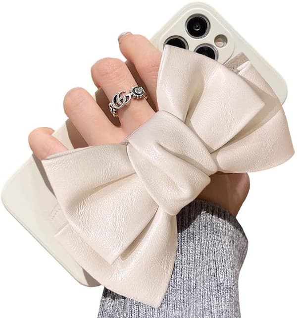 Bowknot Läderrem TPU Skal iPhone 13 Pro - Vit