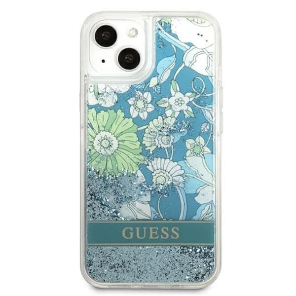 Guess iPhone 13 Skal Flower Liquid Glitter - Grön