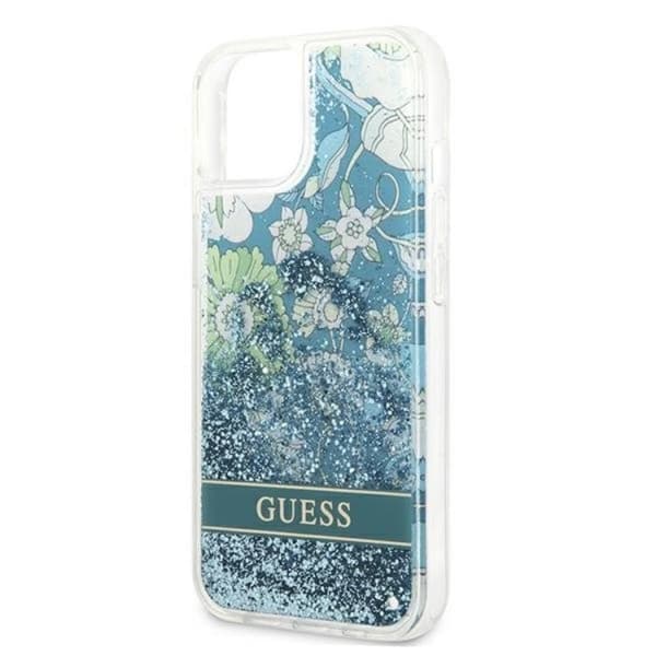 Guess iPhone 13 Skal Flower Liquid Glitter - Grön