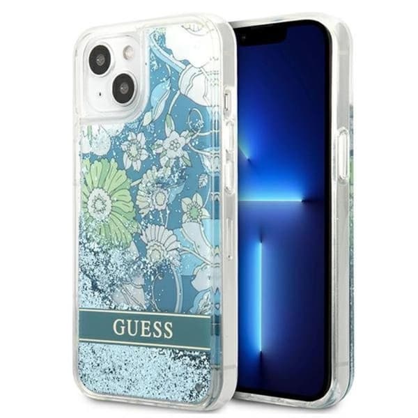 Guess iPhone 13 Skal Flower Liquid Glitter - Grön