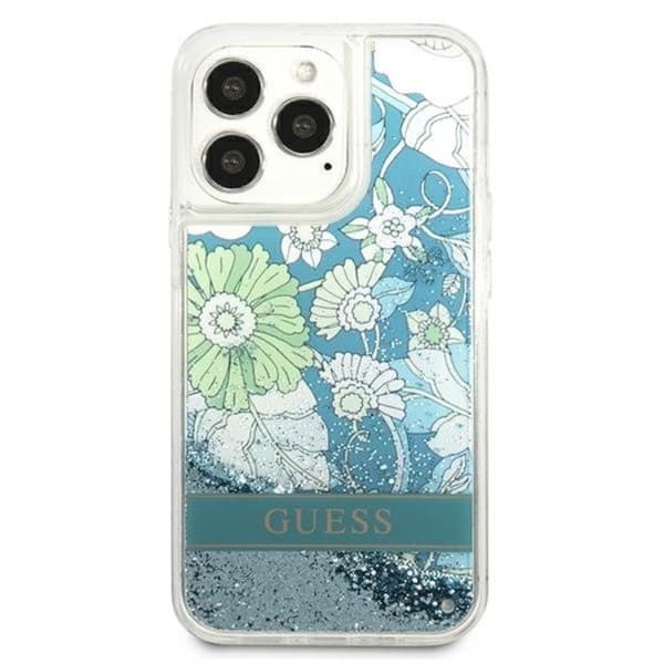 Guess iPhone 13 Pro Skal Flower Liquid Glitter - Grön