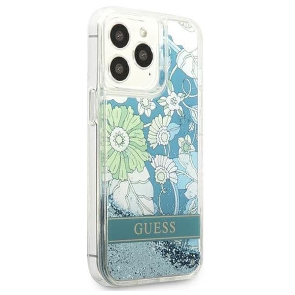 Guess iPhone 13 Pro Skal Flower Liquid Glitter - Grön