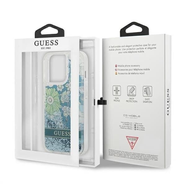 Guess iPhone 13 Pro Skal Flower Liquid Glitter - Grön