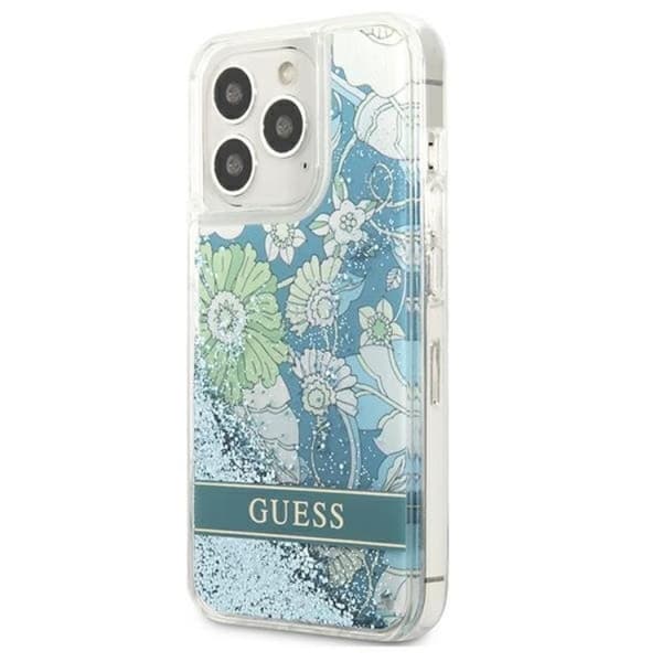 Guess iPhone 13 Pro Skal Flower Liquid Glitter - Grön