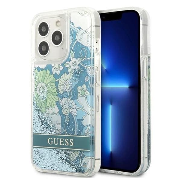 Guess iPhone 13 Pro Skal Flower Liquid Glitter - Grön