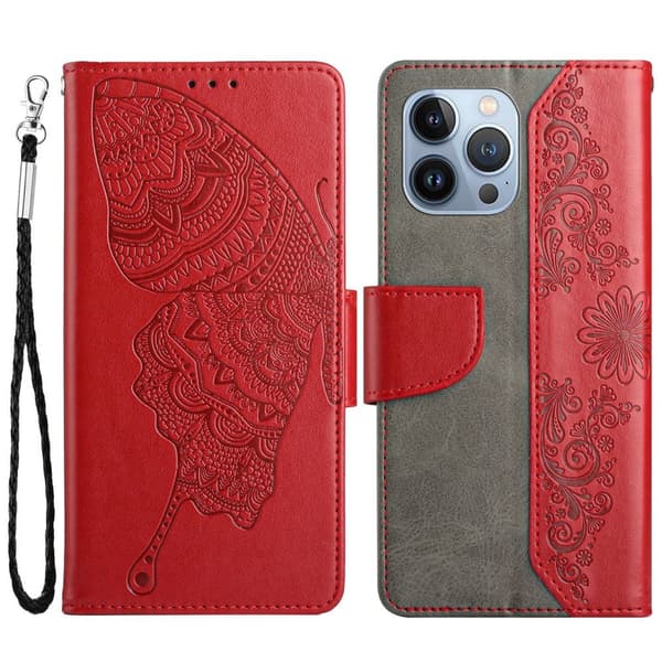 Fjärilar iPhone 13 Pro Max Plånboksfodral - Röd