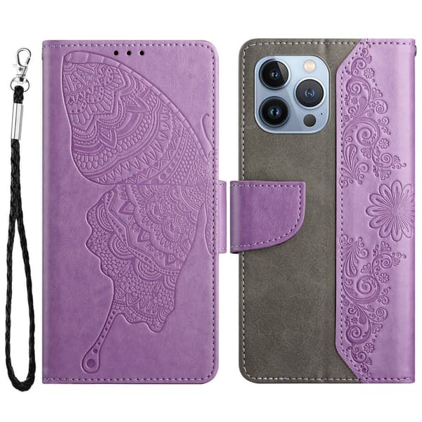 Fjärilar iPhone 13 Pro Plånboksfodral - Lila
