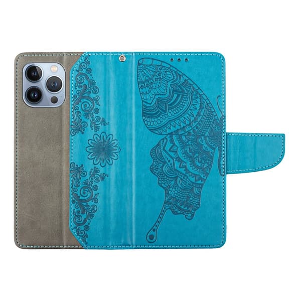 Fjärilar iPhone 13 Pro Plånboksfodral - Blå