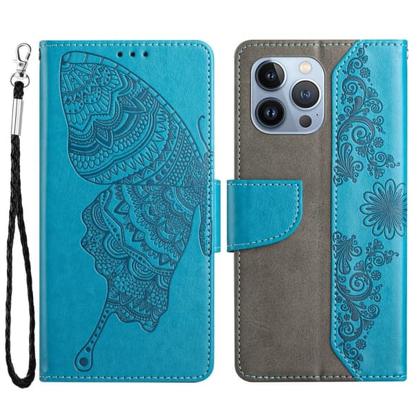 Fjärilar iPhone 13 Pro Plånboksfodral - Blå