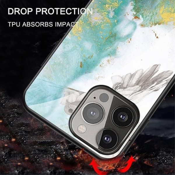 Anti-Scratch Härdat Glas Skärmskydd Skal iPhone 13 Pro - Röd Marble