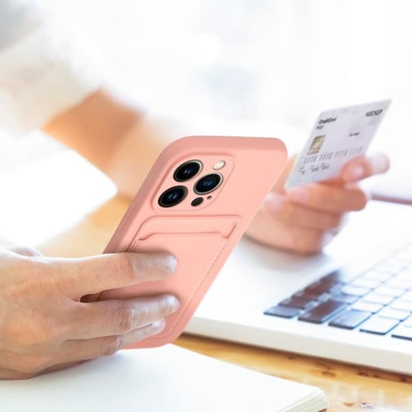 Forcell iPhone 12/12 Pro Skal Korthållare - Rosa