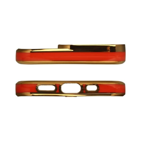 iPhone 13 Pro Max Skal Fashion Guld Frame Gel - Röd