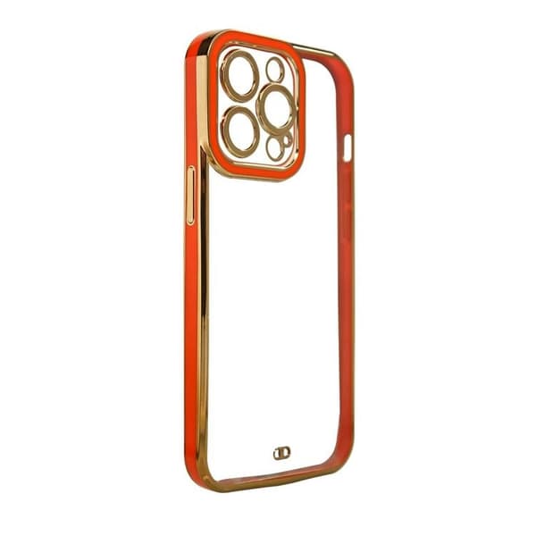 iPhone 13 Pro Max Skal Fashion Guld Frame Gel - Röd