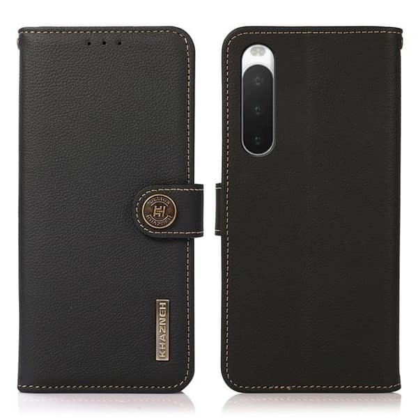 KHAZNEH Sony Xperia 10 IV Plånboksfodral Äkta Läder RFID - Svart