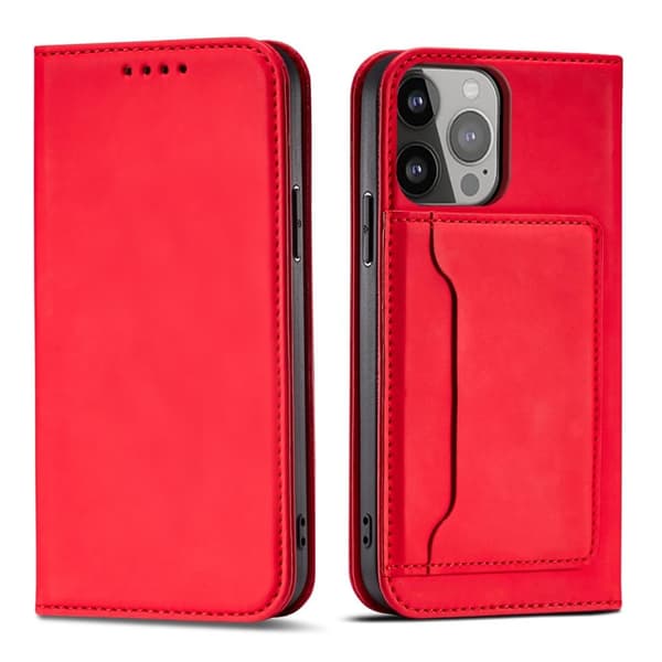 iPhone 12 Pro Max Plånboksfodral Magnet Stand - Röd