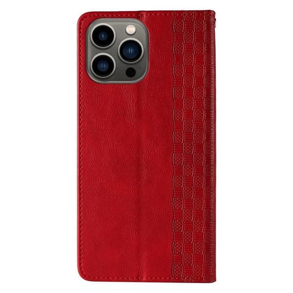 iPhone 13 Pro Max Plånboksfodral Magnet Strap - Röd
