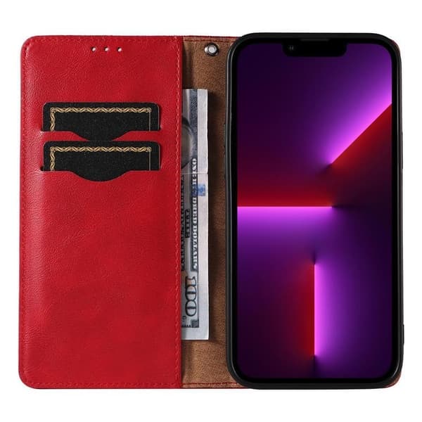 iPhone 13 Pro Max Plånboksfodral Magnet Strap - Röd