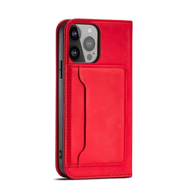 iPhone 13 Pro Plånboksfodral Magnet Stand - Röd