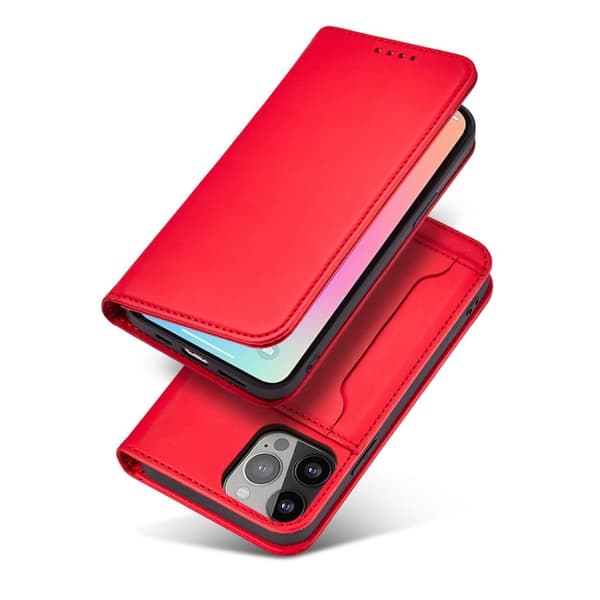 iPhone 13 Pro Plånboksfodral Magnet Stand - Röd