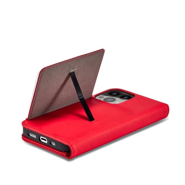 iPhone 13 Pro Plånboksfodral Magnet Stand - Röd