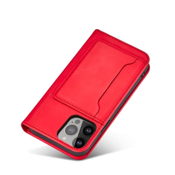 iPhone 13 Pro Plånboksfodral Magnet Stand - Röd