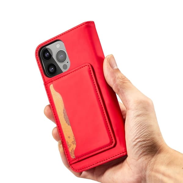 iPhone 13 Pro Plånboksfodral Magnet Stand - Röd