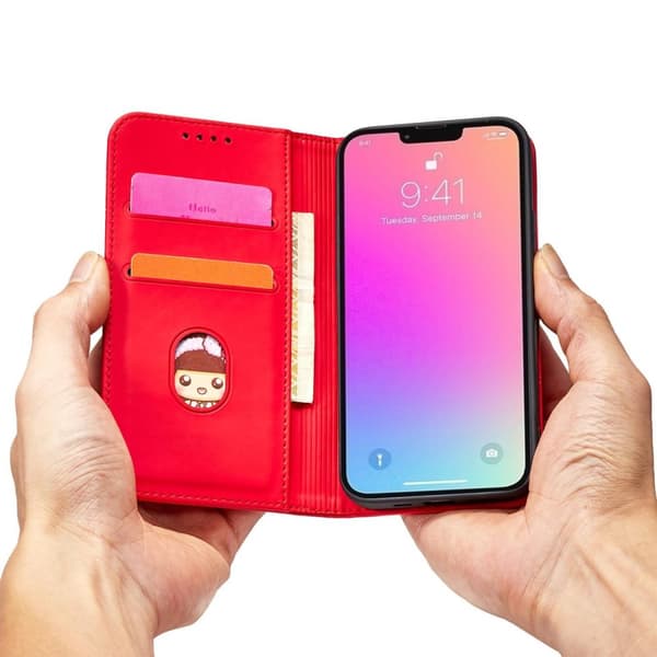 iPhone 13 Pro Plånboksfodral Magnet Stand - Röd