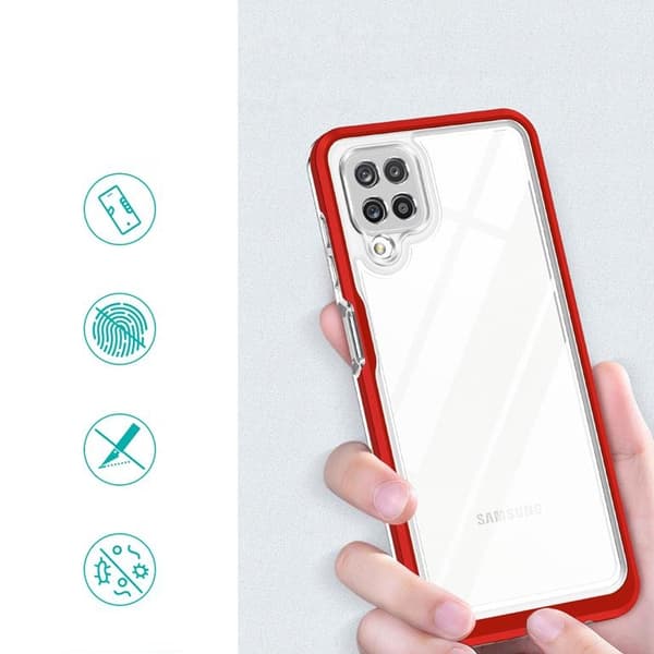 Galaxy A22 4G Skal Clear 3in1 - Röd